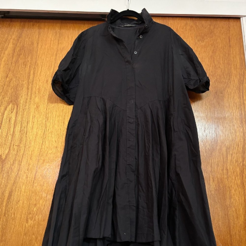 ALLSAINTS BLACK COTTON BUTTON DOWN SHIRT DRESS WITH POCKETS